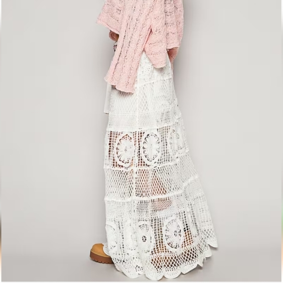 NS03. POL Bohemian Crochet Cotton Maxi Summer Skirt In One Size - Picture 2 of 4